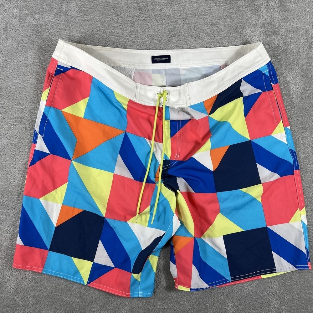 American Eagle Board Shorts Mens 2XL Multicolor Geometric Abstract Swim Trunks